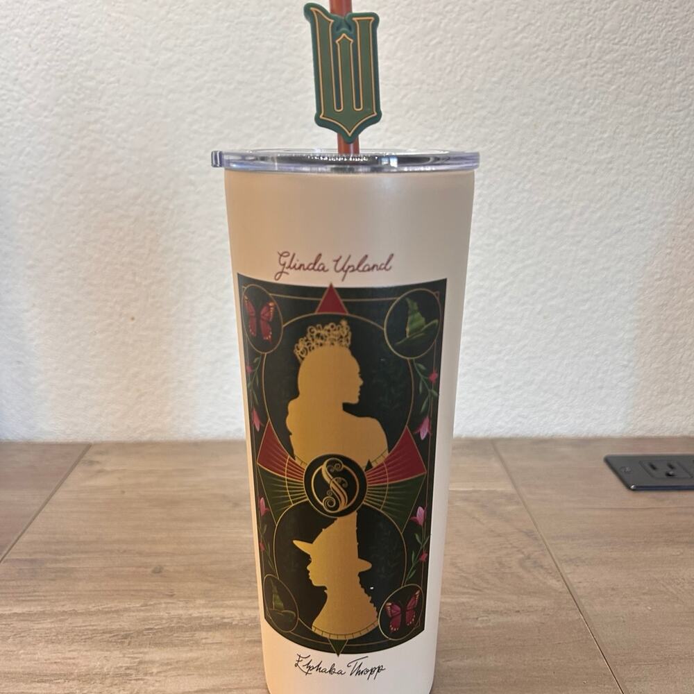 New! Wicked Glinda Elphaba Movie Tumbler Cup With Straw